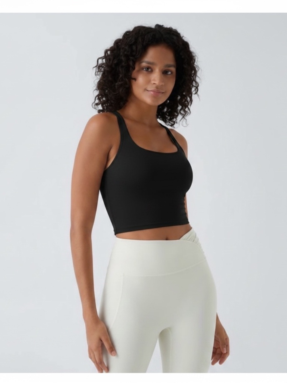 Halara Crisscross Backless Built-in Bra Cropped Running Tank Top Black Large